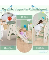 Costway 3-in-1 Toddler Slide with Buffer Zone Basketball Hoop & Ball Elephant Design