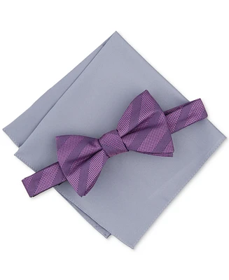 Alfani Men's Sidney Stripe Bow Tie & Solid Pocket Square Set, Created for Macy's