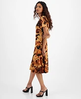 Connected Petite Printed Ruched Sheath Dress