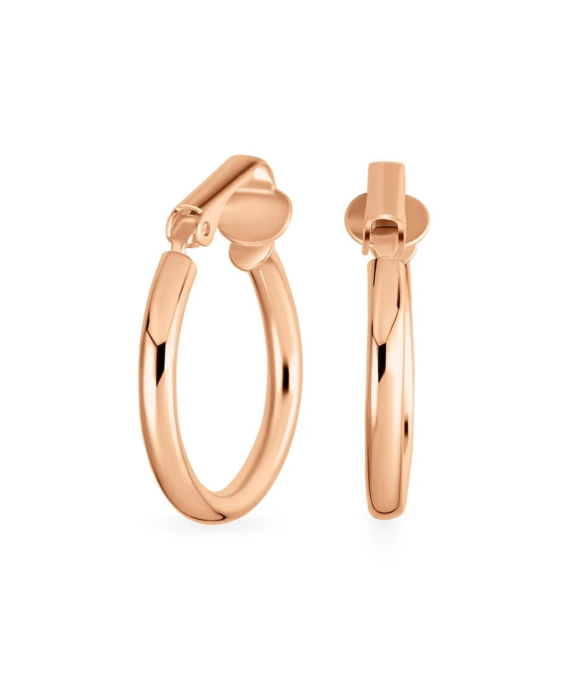 Bling Jewelry Classic Basic Simple Tube Lightweight Clip On Hoop Earrings For Women Non Pierced Ears Rose Gold Plated Sterling Silver .75 Diameter