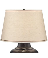 Brighton Southwest Rustic Farmhouse Table Lamp 27.25" Tall Hammered Warm Bronze Metal Pot Beige Fabric Drum Shade for Living Room Bedroom House Bedsid