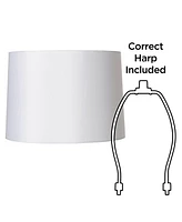 Set of 2 Hardback Drum Lamp Shades White Fabric Medium 13" Top x 14" Bottom x 10" High Spider with Replacement Harp and Finial Fitting