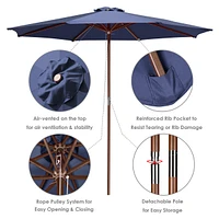 Yescom 9FT Wooden Patio Umbrella UV30+ for Beach Pool Wedding Party Table Market Garden Yard Hotel Deck Cafe Navy