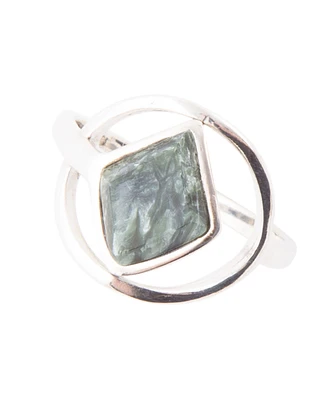 Barse North Star Genuine Green Seraphinite Sterling Silver Diamond Ring