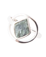 Barse North Star Genuine Green Seraphinite Sterling Silver Diamond Ring