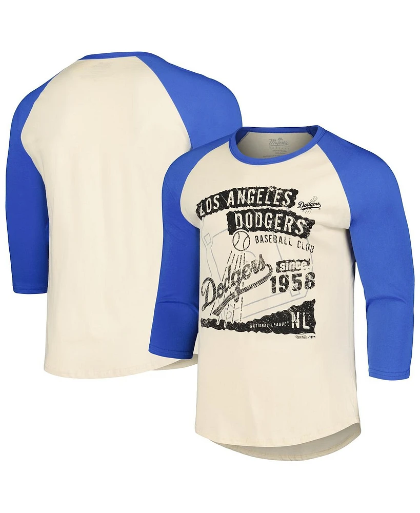 Majestic Men's Cream/Royal Los Angeles Dodgers Raglan 3/4-Sleeve T-Shirt