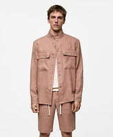 Mango Men's Linen Pockets Detail Overshirt