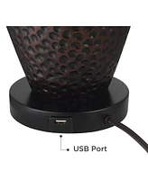 Franklin Iron Works Kaly Rustic Traditional Natural Cottage Table Lamps 25" High Set of 2 with Usb Charging Port Hammered Oil Rubbed Bronze Faux Leath