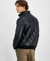 Guess Men's Quilted Full-Zip Faux-Leather Jacket