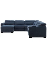 Nevio 6-Pc. Fabric Power Headrest Sectional with Chaise & Console and Motion Chairs