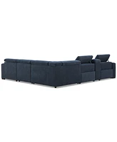 Nevio 6-Pc. Fabric Power Headrest Sectional with Chaise & Console and Motion Chairs