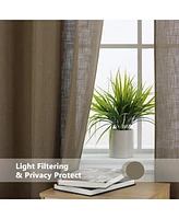 Caromio Linen Blend Textured Grommet Semi-Sheer Window Curtain Panels Set