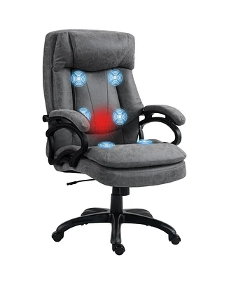 Homcom Massage Office Chair with Heat, Microfibre, Wheels, Gray