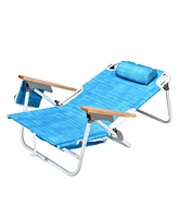 Streamdale Furniture 5-Position Beach Chair with Towel, Rubberwood Handrails & Cup Holder