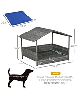 Streamdale Furniture Outdoor Pe Rattan Dog Bed with Canopy Cozy, Durable, Elevated Retreat