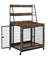 Streamdale Furniture Luxury Industrial Dog Crate with Storage and Rolling Casters