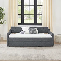 Streamdale Furniture Twin-Size Tufted Upholstery Daybed with Pull-Out Trundle and Usb Charging