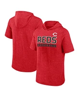 Fanatics Men's Heather Red Cincinnati Reds Push Short Sleeve Pullover Hoodie