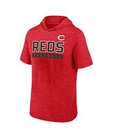 Fanatics Men's Heather Red Cincinnati Reds Push Short Sleeve Pullover Hoodie