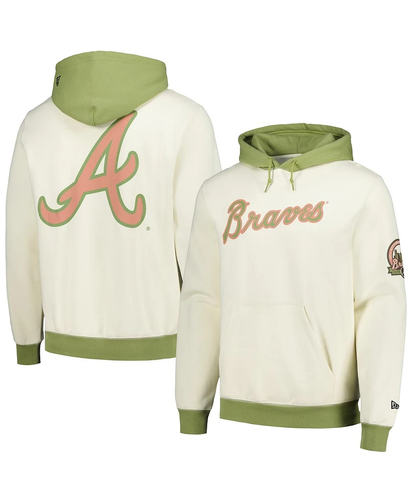 New Era Men's Cream/Green Atlanta Braves Color Pop Pullover Hoodie