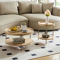 Set of 2 Stylish Coffee and End Table with Raised Edge for Safety