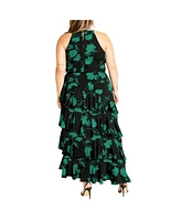 City Chic Plus Joelle Print High Neck Maxi Dress