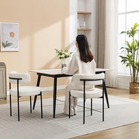 Modern Round Boucle Dining Chairs, Set of 2, White