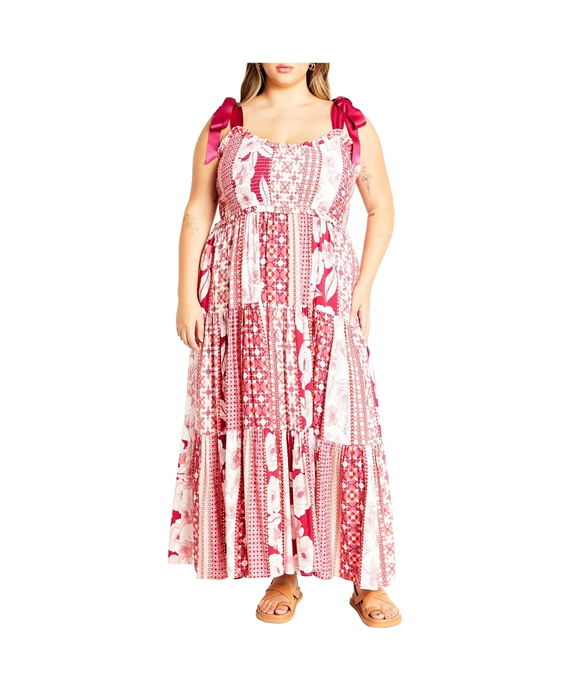 City Chic Plus Cosmopolitan Print Maxi Dress