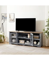 Streamdale Furniture Multi-Purpose Tv Stand with Ample Storage, 70" Light Blue & Oak, for TVs up to 80