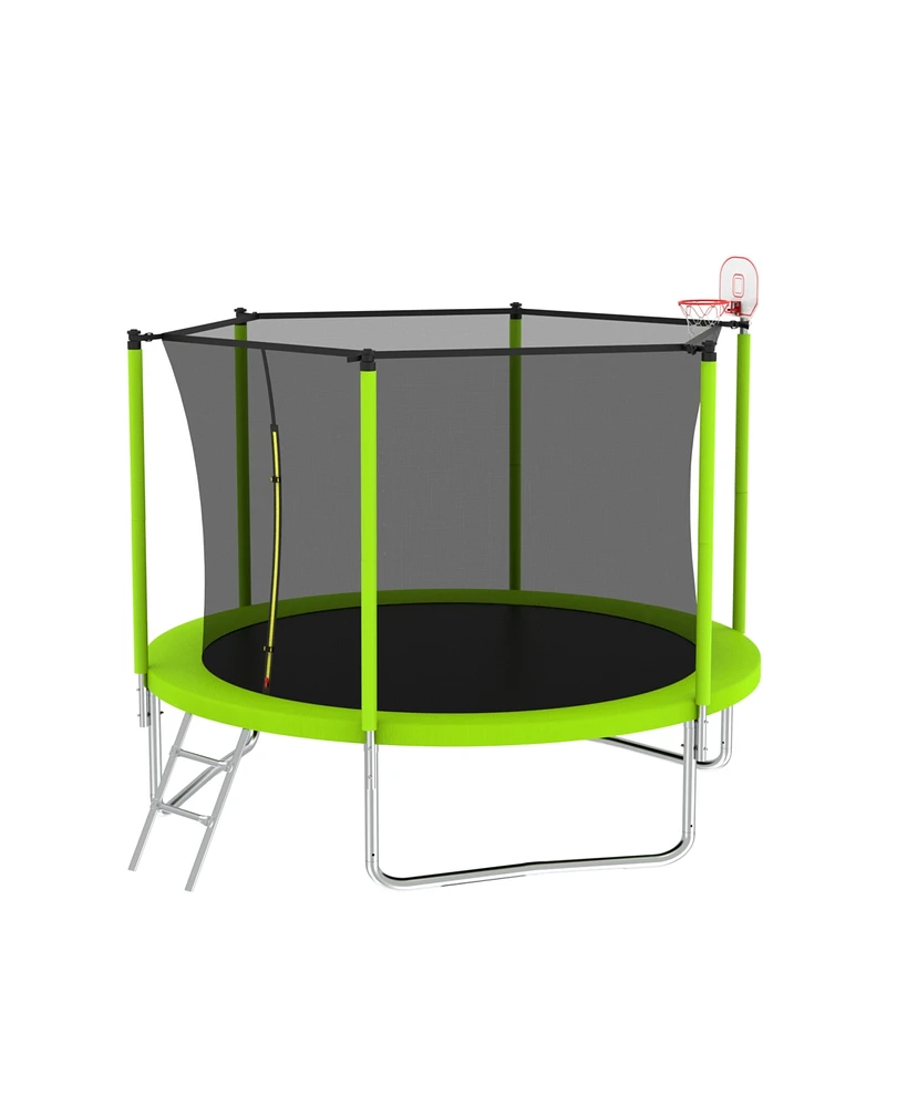 Simplie Fun 10FT Trampoline with Safety Enclosure and Basketball Hoop