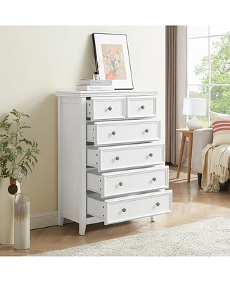 Streamdale Furniture Modern Wooden Dresser with 6 Spacious Drawers and Metal Handles