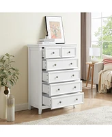 Simplie Fun Modern Wooden Dresser with 6 Spacious Drawers and Metal Handles