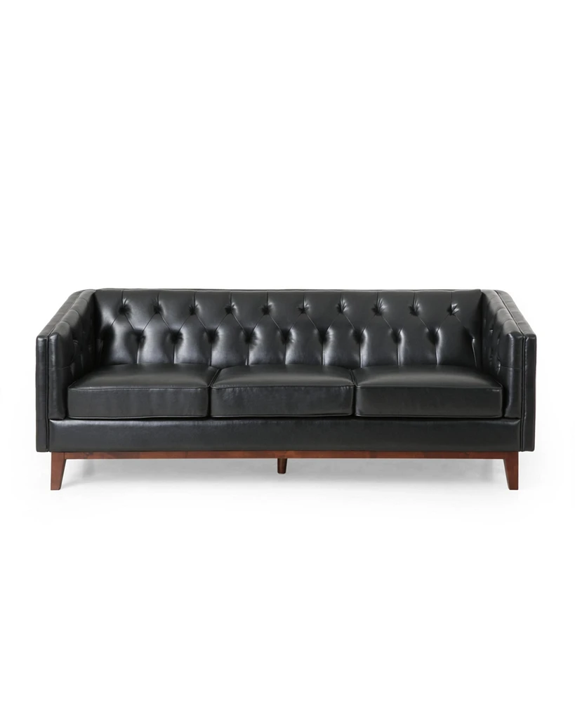 Simplie Fun Mirod 81'' Pu Sofa, Tufted Back, Solid Wood legs, Living Room and Study