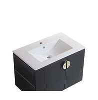 Simplie Fun Elegant Wall-Mounted Vanity with Storage and Durable Ceramic Sink