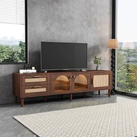 Multifunctional Tv Stand with Rattan Drawers and Ample Storage
