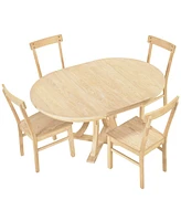 Streamdale Furniture Elegant Pedestal Dining Set Round Table with Extendable Leaf and Matching Chairs