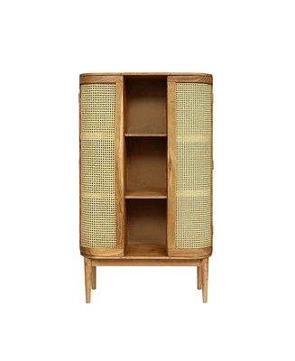 Simplie Fun Boho Style Acacia Wood Bookcase with Cane Webbing