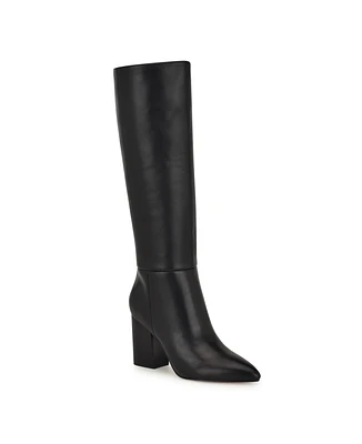 Nine West Women's Peachey Block Heel Pointy Toe Knee High Dress Boots