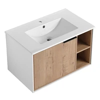 Modern Wall-Mounted Vanity with Soft-Close Door, Ceramic Sink, and Metal Handle