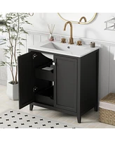 Simplie Fun 30" Freestanding Shaker Style Bathroom Vanity Combo with Ceramic Sink