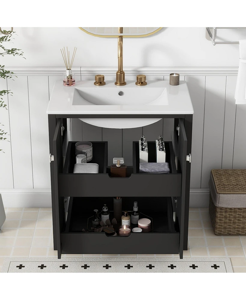 Simplie Fun 30" Freestanding Shaker Style Bathroom Vanity Combo with Ceramic Sink