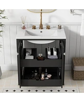 Simplie Fun 30" Freestanding Shaker Style Bathroom Vanity Combo with Ceramic Sink