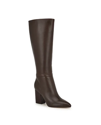 Nine West Women's Peachey Block Heel Pointy Toe Knee High Boots