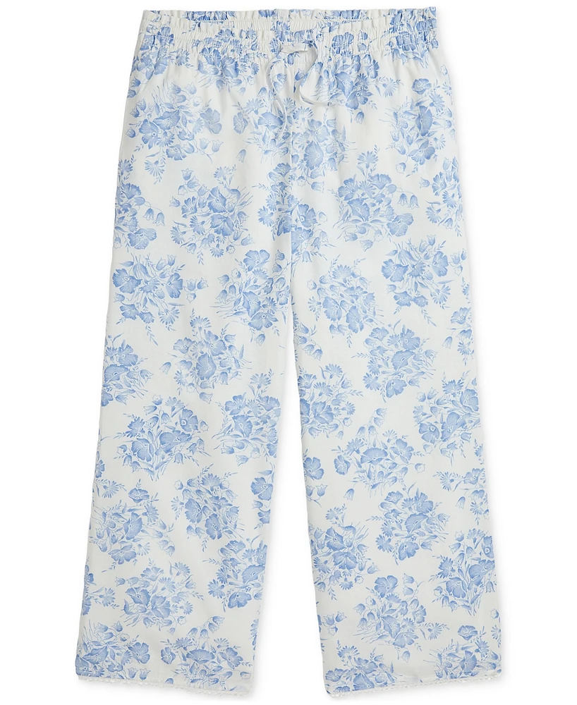 Floral Slub Cotton Pull-On Pant