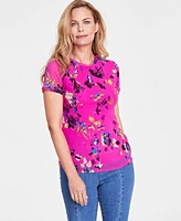 I.n.c. International Concepts Women's Printed Mesh Crewneck Top, Created for Macy's