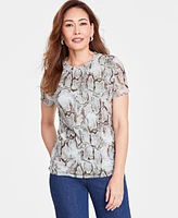 I.n.c. International Concepts Women's Printed Mesh Crewneck Top, Created for Macy's