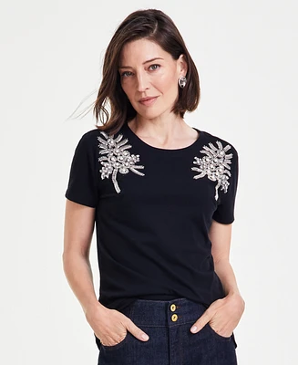 I.n.c. International Concepts Women's Embellished Short-Sleeve Top, Created for Macy's