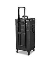 Byootique 4 Wheel Aluminum Makeup Artist Lockable Cosmetic Train Case Storage