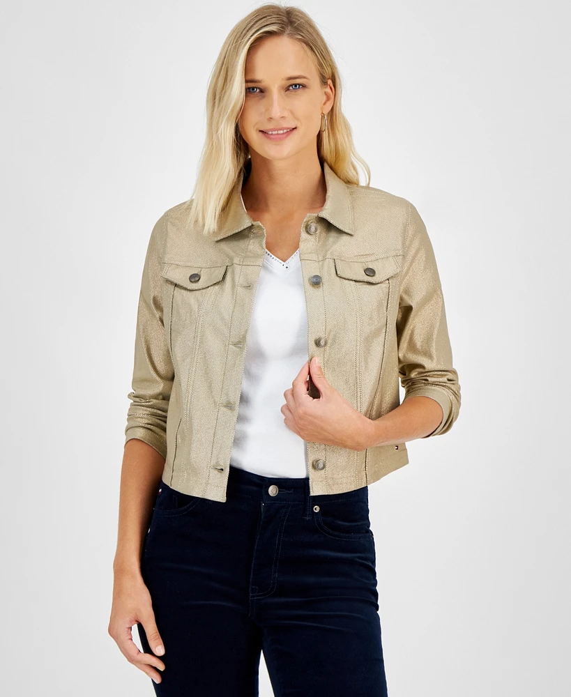 Tommy Hilfiger Women's Foil Cropped Trucker Jacket