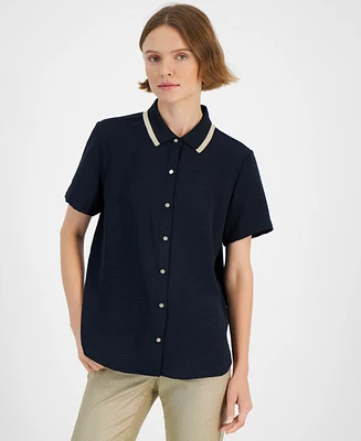 Tommy Hilfiger Women's Contrast-Collar Short-Sleeve Shirt